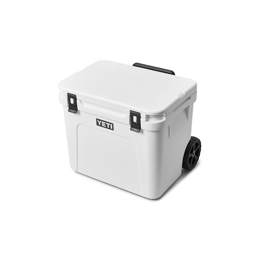 YETI Roadie® 60 Wheeled Cooler W site studio Hard Coolers Roadie 60 White 3qtr Front Handle Down 7764 Primary B 2400x2400 yeticoolershop.com