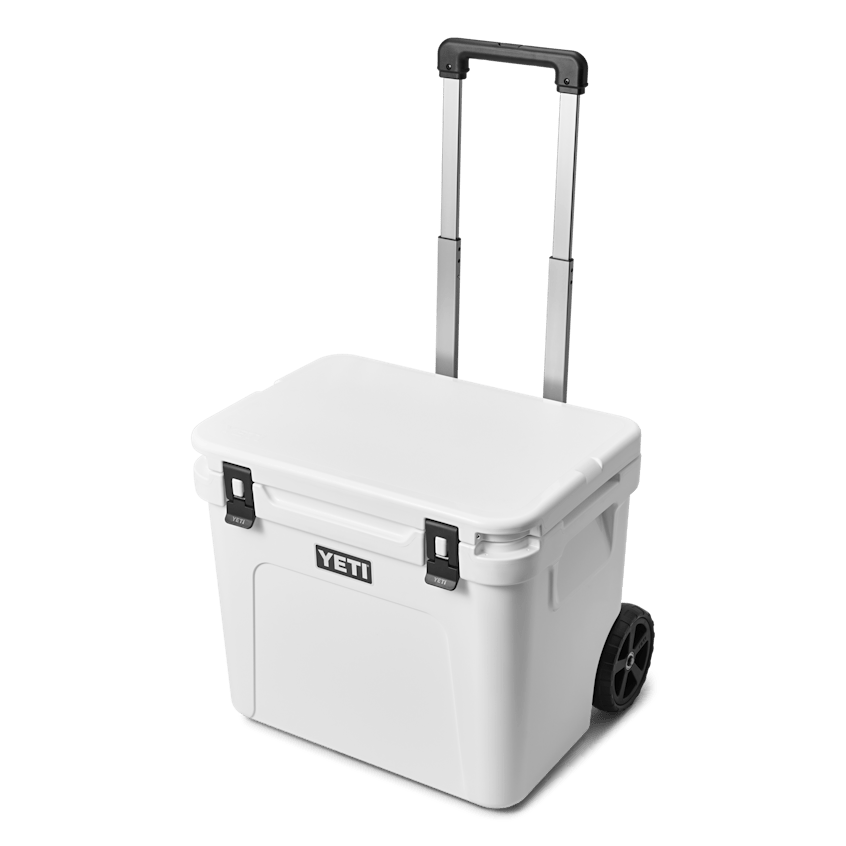 YETI Roadie® 60 Wheeled Cooler W site studio Hard Coolers Roadie 60 White 3qtr Front Handle Up 7763 Primary B 2400x2400 yeticoolershop.com